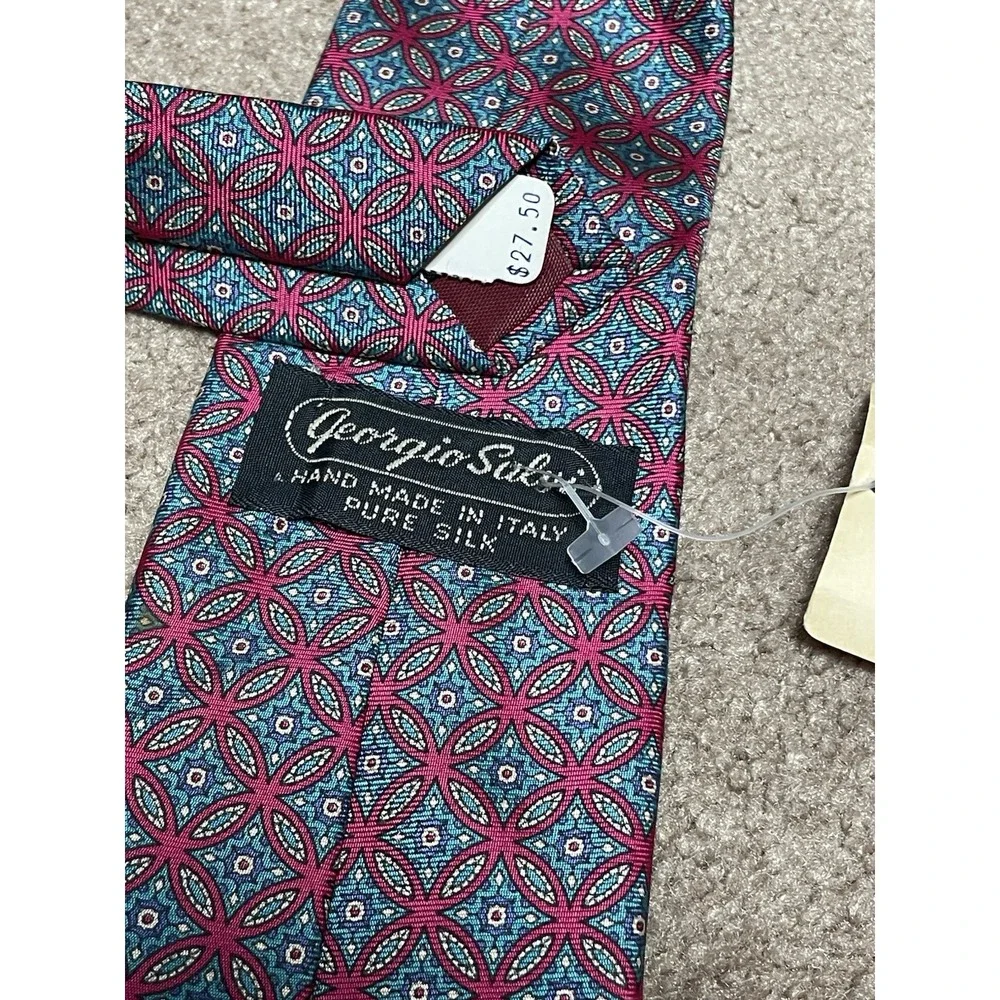 Georgio Salvi New Pure Silk Blue Pink Geometric Men tie 58